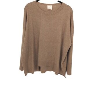 Kerisma Mercerized Wool Blend Sweater Womens S M Tan Oversized Pullover Step Hem